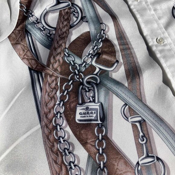 GUCCI Women's 2011 Resort White Silk Equestrian Print Shirt Button-Up Size 38 M - Picture 8 of 13